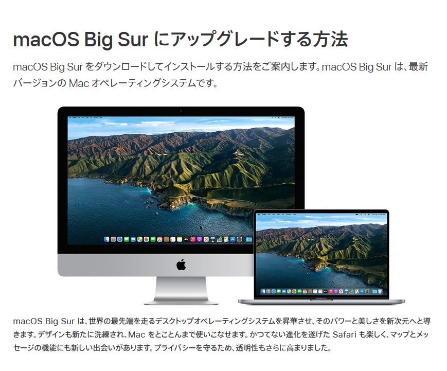 macOS Big Sur にアップグレードせず